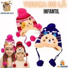 Touca Gorro Lã Inverno Forrada Com Pompom Infantil Azul Rosa Bege Menino Menina Oferta