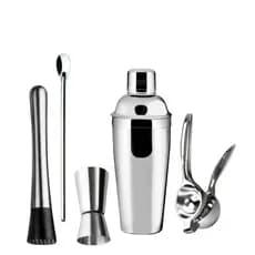 Kit Caipirinha Completo Com 5 Peças Coqueteleira De Inox Socador Dosador Duplo Colher Espremedor de limão