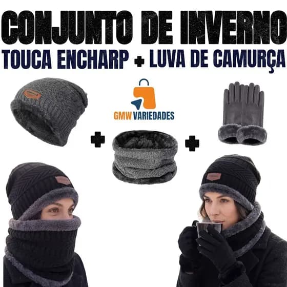 Kit Touca Encharp Luva Camurça para Inverno e Outono Elegancia Estilo e Conforto