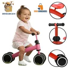 Bicicleta de Equilíbrio Infantil Bibi Bike Andador Sem Pedal 4 Rodas Aprender a Pedalar Rosa Azul Vermelho Amarelo