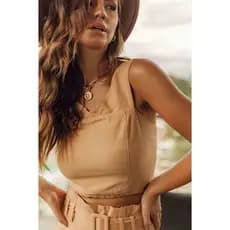 CYNDRA Blusinha Top Cropped Com Detalhe X Busto Alça Larga Elástico