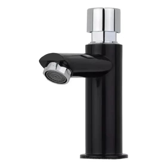 Torneira Banheiro Automática Temporizada para Banheiro ABS Preta com Cromado