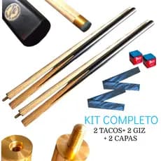 Taco de sinuca snooker profissional bipartido kit completo 2 tacos + 2 gizes + 2 capas madeira Ash alta Qualidade