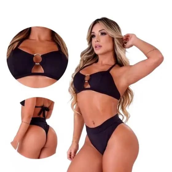 Biquini Feminino Hot Pants Biquíni Argola Amarrar Cintura Alta Biquine Bikini Moda Praia
