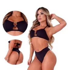 Biquini Feminino Hot Pants Biquíni Argola Amarrar Cintura Alta Biquine Bikini Moda Praia
