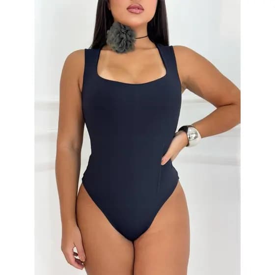 Body Feminino Suplex Premium Regata Alça Grossa Decote Quadrado Collant Básico Casual Trabalho Festa