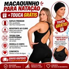 Kit Maiô Macaquinho de Natação e Hidroginástica + Touca Suplex Preto  | Envio Rápido Atacado