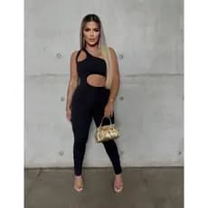 Macacão Feminino Longo Suplex Cintura Vazada Moda Gringa