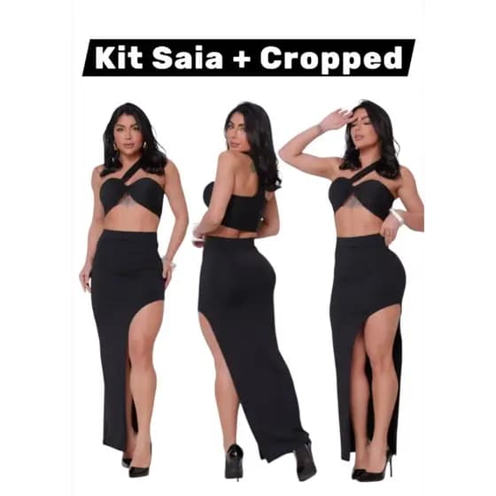 Kit 2 Peças Saia + Cropped Suplex com Bojo Moda Blogueira Gringa Verão Casual e Festa - Envio Rápido