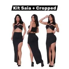 Kit 2 Peças Saia + Cropped Suplex com Bojo Moda Blogueira Gringa Verão Casual e Festa - Envio Rápido