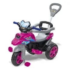 Triciclo Moto Trail Rosa Infantil Com Guia De Empurrar Maral Rosa