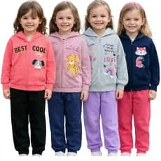 Kit 4 Conjuntos Moletom Infantil Menina - Jaqueta com Zíper + Calça | Tamanhos 1 ao 8
