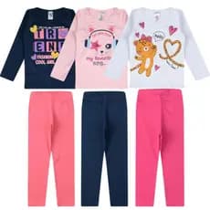 Kit 3 Conjuntos Infantis Meia Estação – Blusa + Calça Legging | Tamanho 1 ao 8