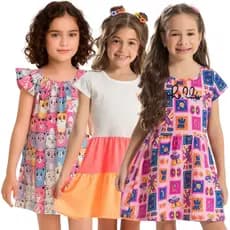 Kit 3 Vestidos Infantis Sortidos – Você Escolhe o Tamanho (Modelos Aleatórios)