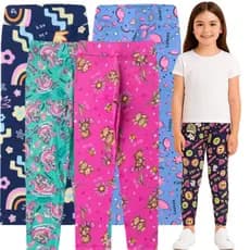 Kit 5 Leggings Infantis Estampadas – Tamanhos 1 ao 14
