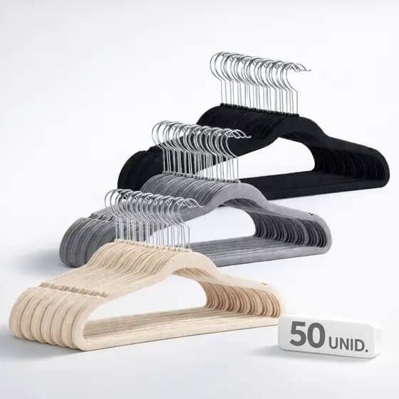 Kit Cabide Veludo Slim Ultrafino Antideslizante Gancho Cromado 360° Adulto Organizador Roupas Closet