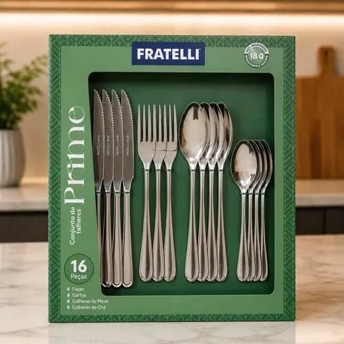 Conjunto Talheres 16 Pe As Inox Completo Durável Moderno Utensílios Jantar Mesa