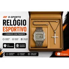 Kit Relógio Retrô + Corrente + Crucifixo Masculino Aço Inox + Pulseira – Oferta Imperdível