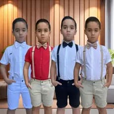 Roupa Pajem Conjunto Menino Festa- Batizado - Casamento Bermuda Suspensório e Gravata
