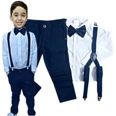Roupa Social Infantil Masculina Calça Camisa Social Suspensório e Gravata Borboleta