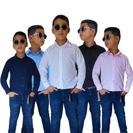 Conjunto Calça Jeans e Camisa Social Manga Longa Infantil Casual Festa