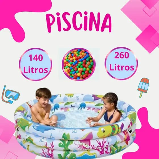 Piscina Infantil 3 Anéis Estampa Fundo Do Mar em dois tamanho 140 LITROS e 260 LITROS
