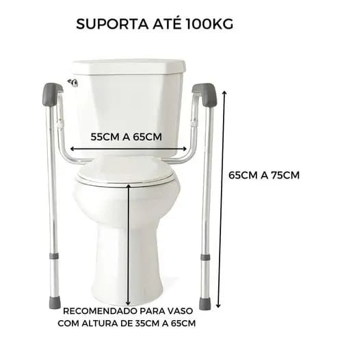 Alça Suporte Vaso Sanitário Acessibilidade Anti-queda Cinza em Aluminio Super Seuguro