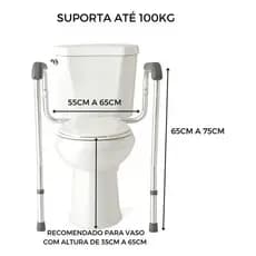 Alça Suporte Vaso Sanitário Acessibilidade Anti-queda Cinza em Aluminio Super Seuguro