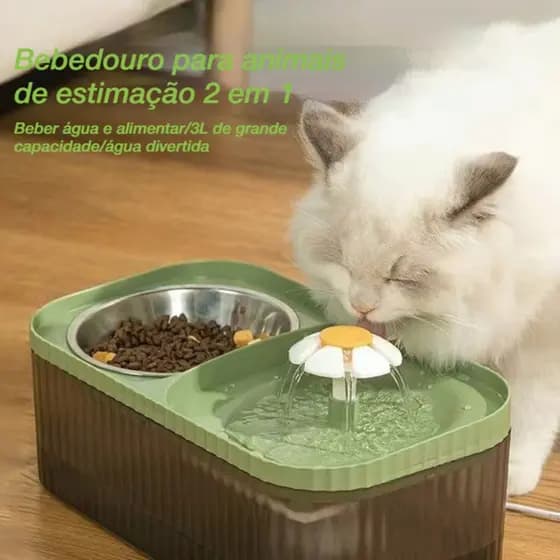 Bebedouro Fonte Gatos Cães Automático Com Filtro Cabo USB Bivolt E Fonte Tomada 3 Litros