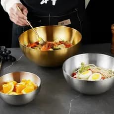 Tigela Bowl Aço Inox Dourado 15/20/24/28cm Armazenamento físico Bacia Multiuso Cozinha