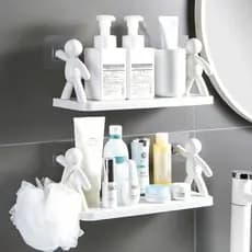 kit2 Suporte Prateleira de Banheiro Organizador Porta Shampoo Adesivo Plástico Para Cozinhas E Banheiros Boneco