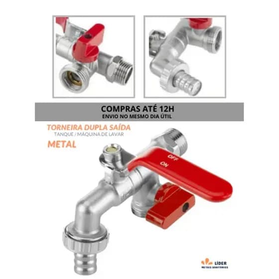 Torneira Esfera 2 Saídas Maquina Tanque Lavanderia 1/2 E 3/4 Metal Cromado Bico Removível