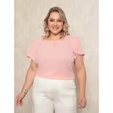 ONLYONE - BLUSA FEMININA MANGA CURTA PRINCESA PLUS SIZE DETALHE DECOTE DUNAS LEVE - BLUSAS FEMININAS