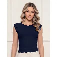 ONLYONE - BLUSA CROPPED MANGA JAPONESA MODAL COM BARRA EM DETALHE DE ONDAS - BLUSAS FIMINAS BLUSINHAS TRICO