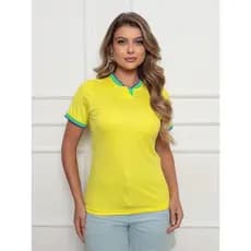 Onlyone - Camiseta Blusa T-Shirt Feminina Seleção Brasil Manga Curta Gola V Torcedora Futebol Casual Copa