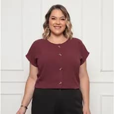 ONLYONE - BLUSA PLUS SIZE FEMININA DUNAS MANGA CURTA COM BOTÕES FRONTAIS - BLUSAS TAMANHO GRANDE G1 G2 G3 PLUSSIZE