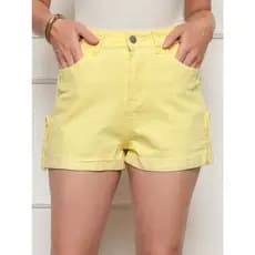 ONLYONE - SHORT FEMININO SARJA CÓS ALTO BARRA DOBRADA MODELAGEM CONFORTÁVEL - SHORTS MODERNO VERSÁTIL CARNAVAL