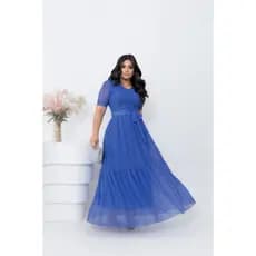 Vestido Hanna Tule Camadas Elegante Manga Curta Feminino Evangélico