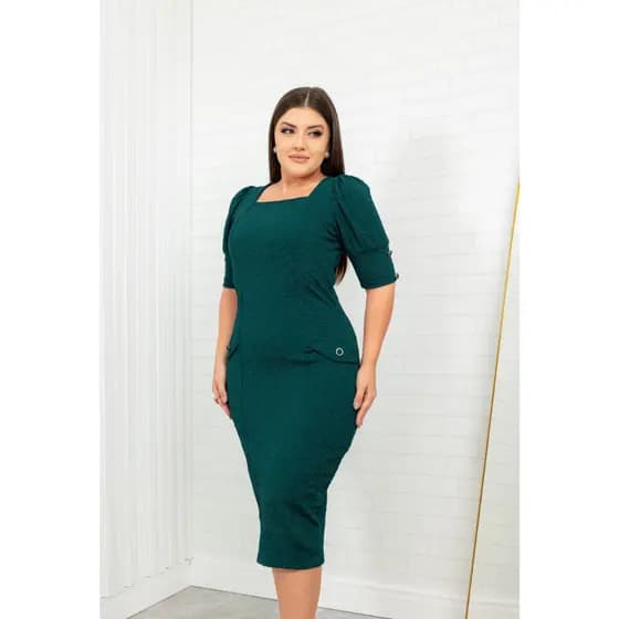 Vestido Laís Tubinho Manga 3/4 Moda Feminina Cristã Comportado Detalhes