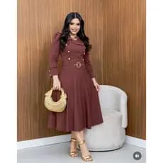 Vestido Ângela Mídi Feminino Inverno Botões Elegantes C/Cinto
