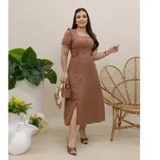 Vestido Feminino Midi Isis Delicado Casual Manga Curta Primavera Leve Fenda Princesa
