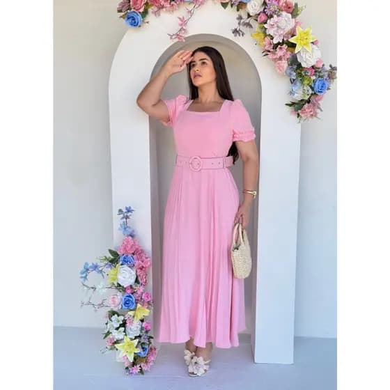 Vestido Clara Midi Semi Gode Com Cinto Blogueira