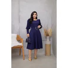 Vestido Midi Juliana Manga Longa Elegante Modesta C/ Cinto Corrente