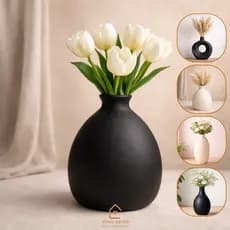 VASOS DECORATIVOS CERÂMICA ENFEITE DECORAÇÃO SALA MESA ESCRITÓRIO MODERNO ELEGANTE MINIMALISTA PRETO