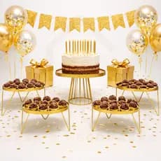 KIT 1 BOLEIRA 30CM IMPERIAL E 4 DOCEIRAS BANDEJAS TRIPÉ DE FERRO COM ESPELHO DECORAÇÃO DE FESTA