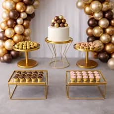 KIT 1 BOLEIRA E 4 DOCEIRAS/BANDEJAS DE FERRO SUPORTE PARA BOLOS E DOCES DECORAÇÃO DE FESTAS