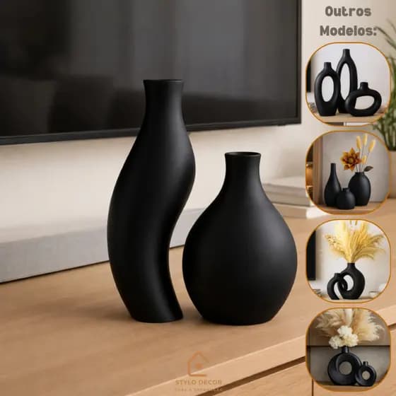 Vasos Decorativos Cerâmica Fosca Minimalista 7 Modelos Modernos Mesa de Centro Nude Preto