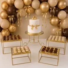 KIT BOLEIRA 24CM 4 DOCEIRAS/BANDEJAS FERRO ESPELHADAS SUPORTE DECORAÇÃO FESTAS CASAMENTO BOLOS DOCES