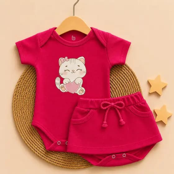 Conjunto de Bebê Menina Básico Dia a Dia Body e Saia 100% Algodão