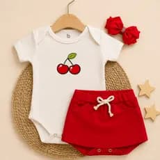 Conjunto de Bebê Menina Básico Dia a Dia Body + Saia + Laço 100% Algodão.